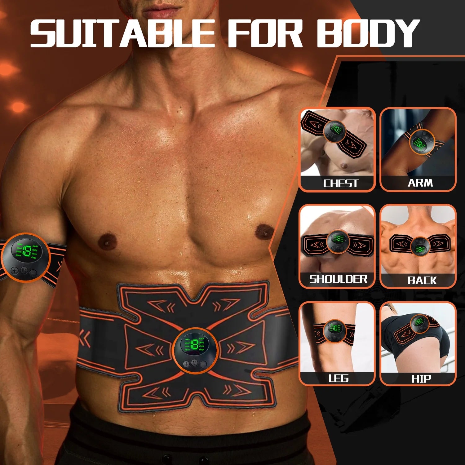 Abs Stimulator, Ab Stimulator, Rechargeable Ultimate Muscle Toner Trainer Fit for Men Women Abdominal Fitness Workout EMS Muscle Stimulation with 16 Extra Gel Pads