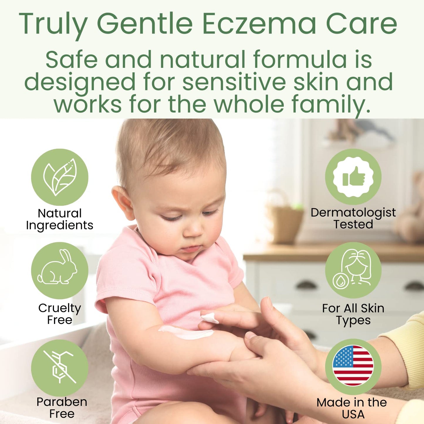 Soothing Skin Eczema Cream for Babies & Children, Nea-Accepted for Eczema, Safe for Sensitive Skin, All Natural Ingredients, Unscented, Hydrates & Moisturizes Irritated & Itchy Skin, 3.4Oz