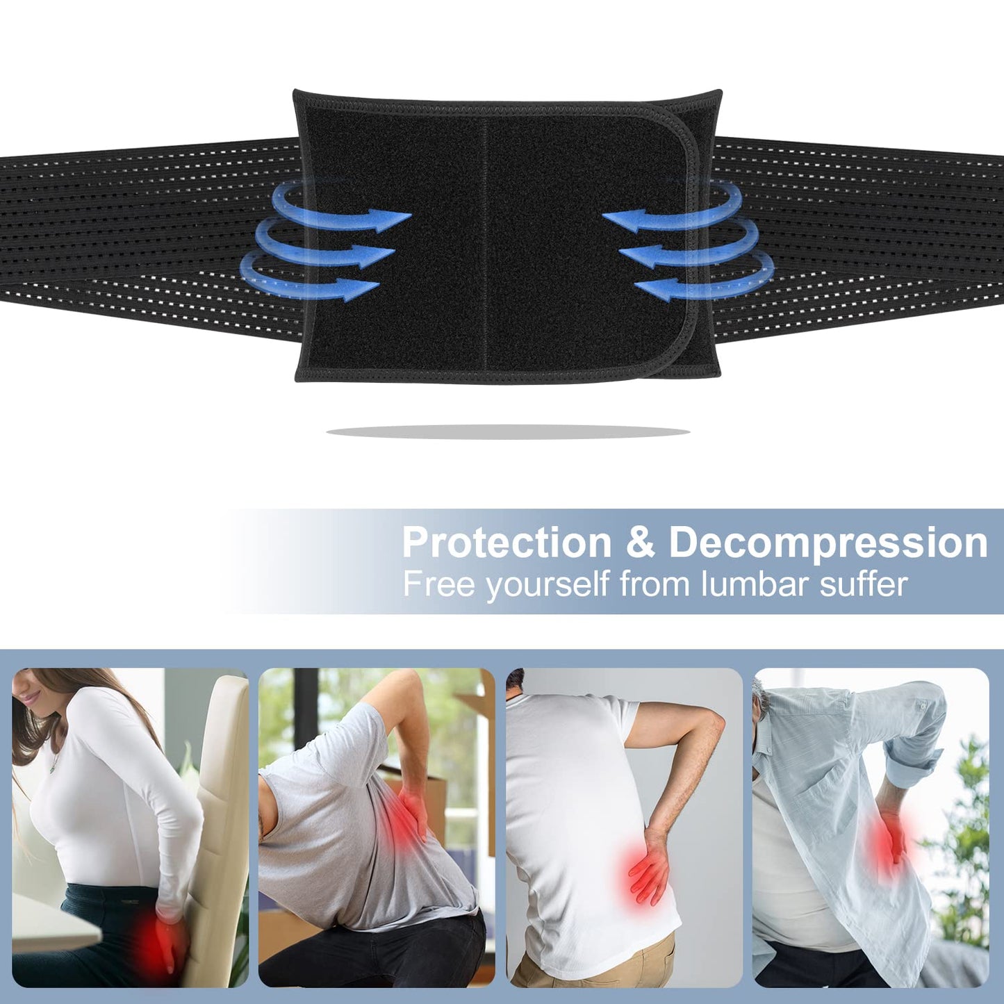 Back Brace for Lower Back Pain, Lumber Suppot Belt for Men and Women, Breatheble Waist Support Belt with Hole Mesh for Hernied Disc, Sciatica, Scoliosis,Length Adjustabe(Black,S)