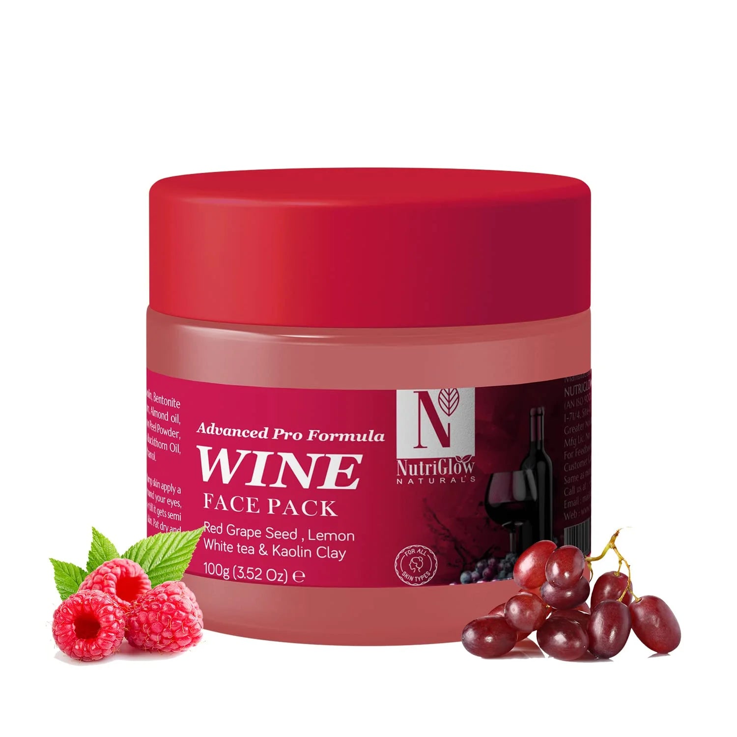 Natural'S Wine Face Pack for Glowing Skin with Kaolin Clay, All Skin Types (3.5 Oz - 100G)