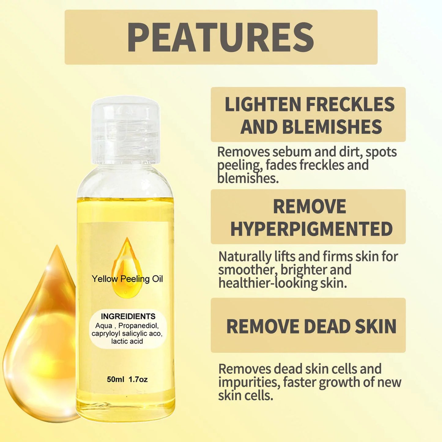 Peeling Oil Deep Cleansing Exfoliating Dead Skin Fading Spots Skin Oil Dark Skin Peeling Oil Powerful Exfoliating Oil 50Ml