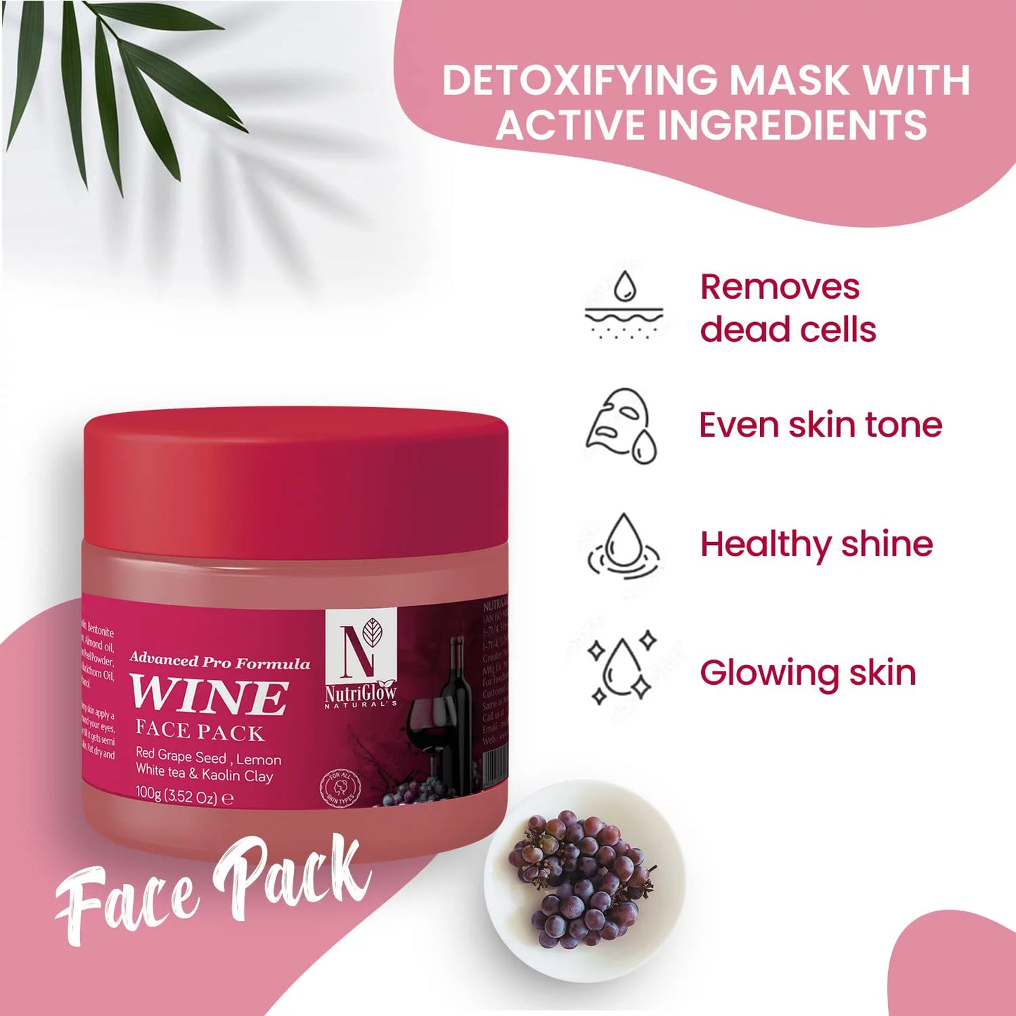 Natural'S Wine Face Pack for Glowing Skin with Kaolin Clay, All Skin Types (3.5 Oz - 100G)