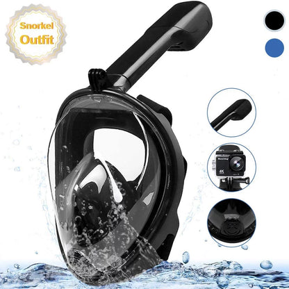 Snorkel Mask Full Face Snorkeling Mask Snorkel Set with Panoramic View and Action Camera Mount  Anti-Fog and Anti-Leak Design Dive Mask for Adults Black