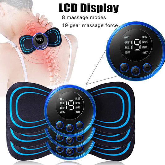 LCD Display EMS Neck Stretcher Electric Massager 8 Mode Cervical Massage Patch Pulse Muscle Stimulator Portable Relief Pain