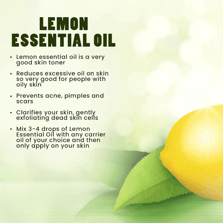 100% Pure Lemon Essential Oil Naturally Brightens Skin Helps Reduce Dandruff Suitable for All Skin & Hair Types Beauty Skin Care