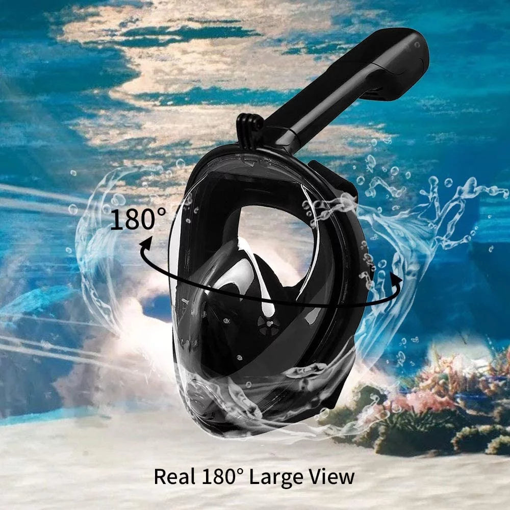 Snorkel Mask Full Face Snorkeling Mask Snorkel Set with Panoramic View and Action Camera Mount  Anti-Fog and Anti-Leak Design Dive Mask for Adults Black