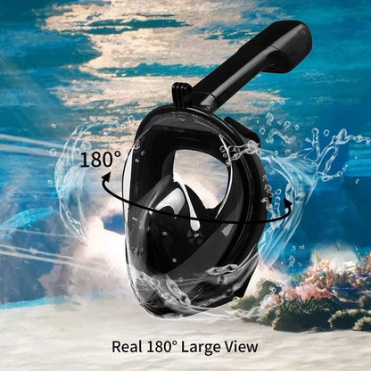 Snorkel Mask Full Face Snorkeling Mask Snorkel Set with Panoramic View and Action Camera Mount  Anti-Fog and Anti-Leak Design Dive Mask for Adults Black