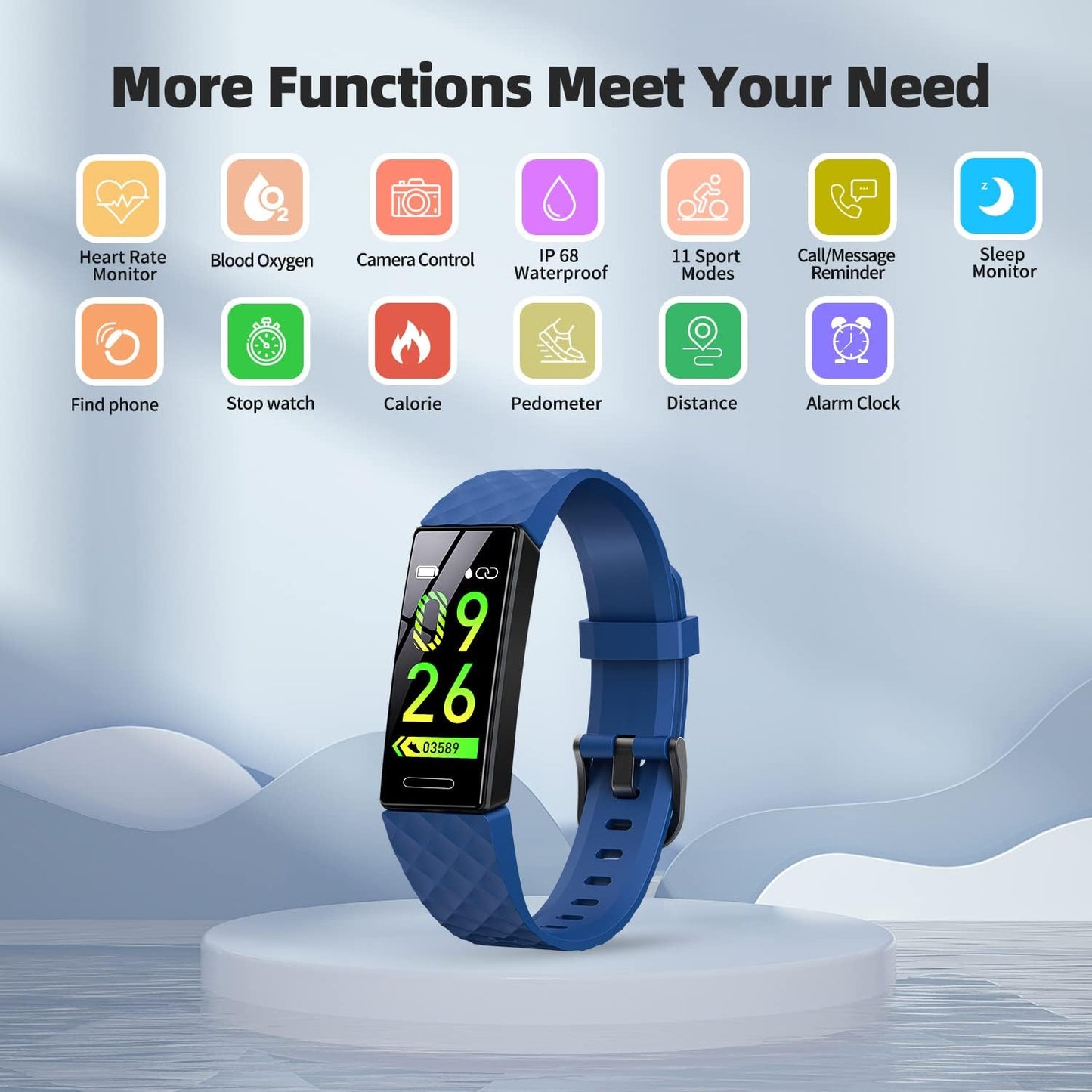 Fitness Tracker, Fitness Watch Activity Tracker with Pedometers, Heart Rate & Sleep Monitor, Stopwatch, Step Calorie Counter, Blood Oxygen, IP68 Waterproof Tracker Watch for Man and Women(Blue)