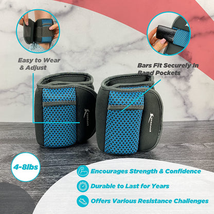 Adjustable Ankle & Wrist Weights for Women for Walking, Jogging, Toning, Resistance Training, Physical Therapy (2 Adjustable Versions Available: 3-4-5 Lbs or 4-6-8 Lbs)