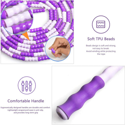 Long Jump Rope, Jump Rope, Soft Beaded Skipping Rope for Kids Adults, Plastic Segmented Jump Rope，Purple，Hard Beads,Purple,Hard Beads,F37467