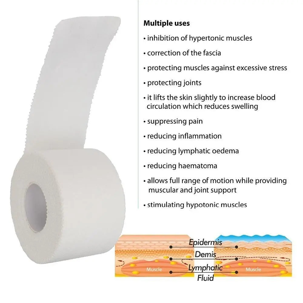 2.5/3.8/5Cm 9.1Meters Sport Athletic Waterproof Cotton White Boxing Adhesive Tape Strain Injury Support Sport Binding Bandage