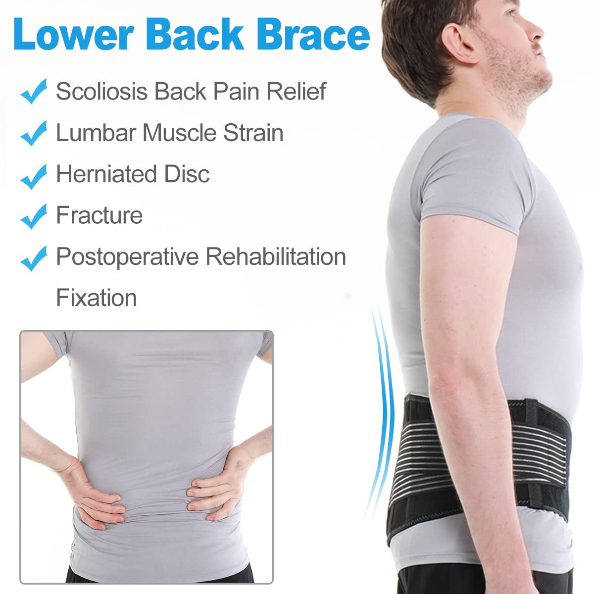 Back Brace for Lower Back Pain Relief, Breathable Back Support for Women and Men, Adjustable Back Stabilizer Compression Lumbar Support Belt for Herniated Disc, Sciatica, Scoliosis