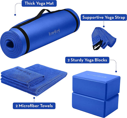 Yoga Mat Set, 0.5 Inch Thick, Non Slip, Beginner Friendly