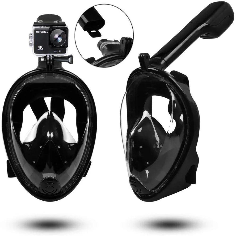 Snorkel Mask Full Face Snorkeling Mask Snorkel Set with Panoramic View and Action Camera Mount  Anti-Fog and Anti-Leak Design Dive Mask for Adults Black