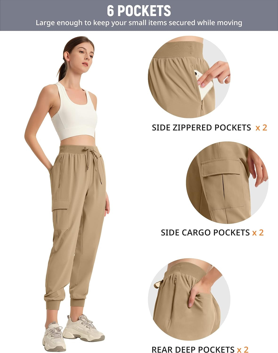 Cargo Pants Women with 6 Pockets Scrub Lightweight Hiking Pants High Rise Drawstring Joggers Workout Pants Casual Outdoor